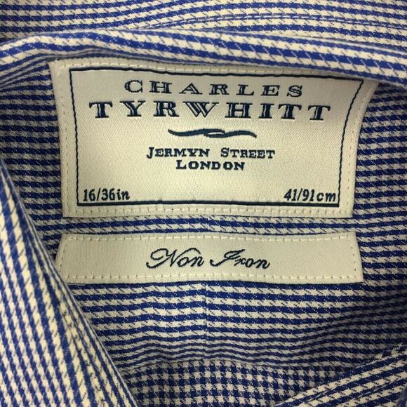 Charles Tyrwhitt Mens Dress Shirt Blue White Striped Collared Non Iron 16-36 - Picture 4 of 7